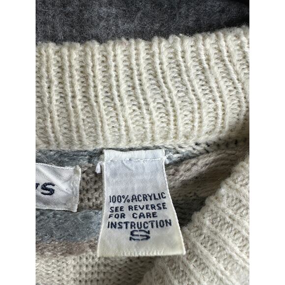 Vtg 90s Saturdays Sweater Mens Small Biggie 3D Knit Cosby Gray Cream - Picture 5 of 7